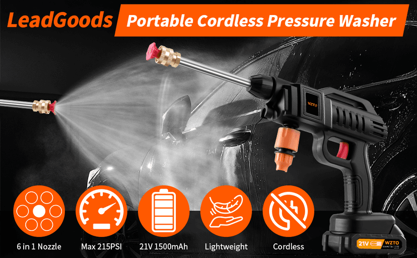 Cordless Pressure Washer,1500W Portable Battery Pressure Washer, 60Bar/870 PSI High Pressur𝗲 Washer Gun with 2 Nozzles, 2 Battery, 5m Hose Cordless Jet Washers/Pressur𝗲 Washer for Car/Floor/Patio