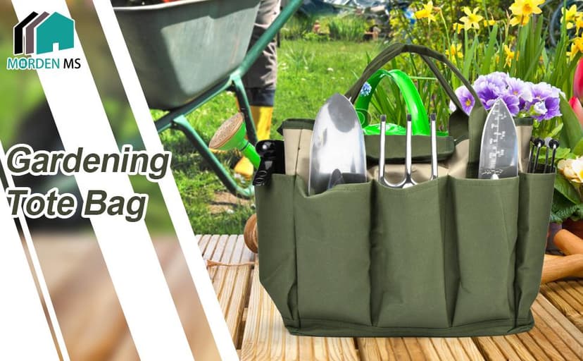 Garden Tool Bag, Garden Tote Bag With 8 Pockets, Canvas Garden Tool Storage Bags, Heavy-duty Large Organizer Bag for Garden Tool Kit, Gardening Organizer for women Men Indoor and Outdoor Gardening