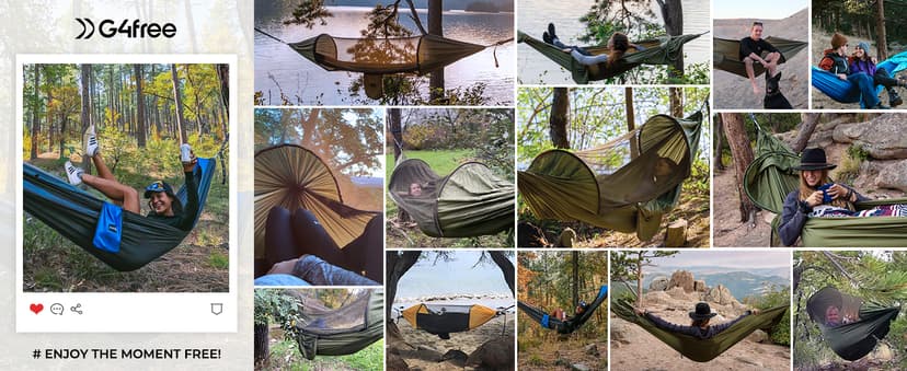 G4Free Large Camping Hammock with Mosquito Net 2 Person Pop-up Parachute Lightweight Hanging Hammocks Tree Straps Swing Bed for Outdoor Backpacking Backyard Hiking