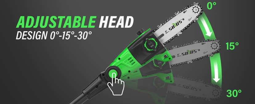 SOYUS Pole Saw 8-Inch Cordless and 18-Inch Pole Hedge Trimmer 2-in-1, 15-Foot Max Reach Pole Saw for Tree Trimming, 16ft/s Speed, Auto Oiling, Multi-Angle Pole Chainsaw with 2.0Ah Battery & Charger