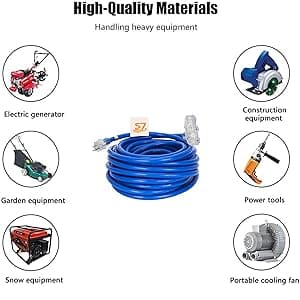 50ft 10-Gauge Heavy Duty 3-Outlet Indoor/Outdoor Extension Cord,Grounded 15-Amp Three-Prong Power-Cord with The End Light Up