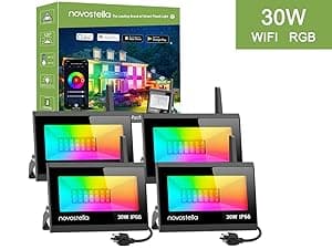 NOVOSTELLA LED Flood Lights Outdoor, 30W RGB Smart LED Flood Lights, Second-Generation WiFi Landscape Lighting Stage Dimmable Color Changing Uplight, IP66 Waterproof, Work with Alexa, 4 Pack.