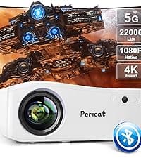 5G WIFI Bluetooth Projector with 100" Screen, 15000L Native 1080P Outdoor Projector, Pericat Home Theater Movie Projector,15W HIFI Speaker Video Projector Compatible with TV Stick/Phone/PC/Xbox