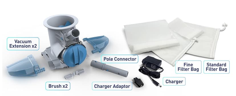 KOKIDO Rechargeable Heavy Duty Pool Leaf Vacuum, 62GPM Powerful Suction, Standard and Fine Oversized Filter Bags, Commercial Power Vac for Leaves and Debris, for Inground and Above Ground Pools XV910