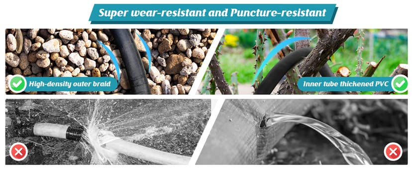 Garden Hose Non-Expanding 100ft, Flexible Garden Hose with 10 Function Hose Nozzle, Lightweight, Kink Free and Water Hose for Outdoor,Yard, Lawn, Car Wash, Marine,and Camper Use