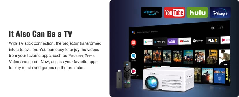 TMY Bluetooth Projector with DVD Player Built in, 1080P Mini Projector, Portable DVD Projector for Outdoor Movies, Compatible with Smartphone/PC/TV Stick/HDMI/USB/TF
