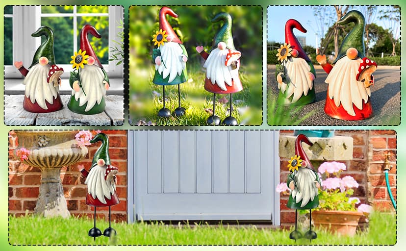 HONGLAND Metal Gnome Yard Art Outdoor Gnomes Garden Statue 18 Inch Gnome Figurine Decorative Stakes for Holiday Christmas Lawn Patio Yard Garden Decor-2 PCS