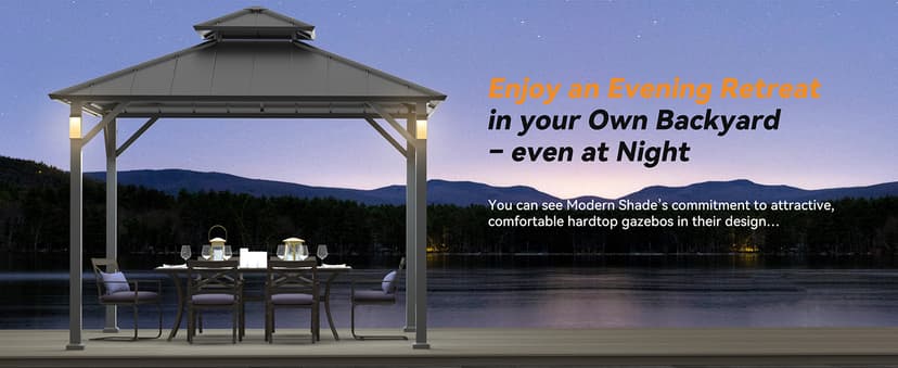 Modern Shade 10'x10' Hardtop Gazebo with Galvanized Steel Roof & 4 LED Lights - Permanent Metal Gazebo Outdoor Pavilion for Backyard, Deck, Garden - All-Weather Patio Cover