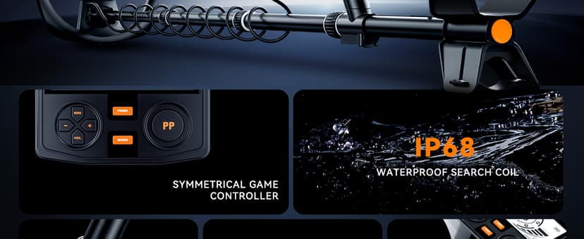 SUNPOW Metal Detector for Adults Professional - High Accuracy with 12" Waterproof Coil, 2x Backlit LCD Display, Advanced DSP Chip, 5 Modes, Adjustable Length (19"-59"), Sturdy Spiral Structure -OTMD14