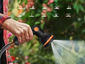 SUNPOW Retractable Garden Hose Reel 1/2 Inch x 33ft - Wall Mounted Hose Reel with 3/4 Inch Brass Fittings & 10-Pattern Nozzle - Auto Rewind System, Any Length Lock, 180° Swivel Bracket