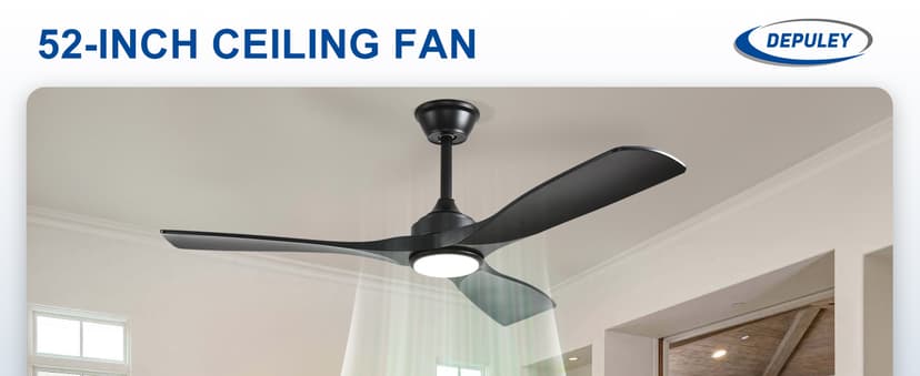 Depuley 52-Inch Ceiling Fan with Light: Black 3 Blade Outdoor Fans for Patios - Dimmable Indoor Fan with Remote APP Control Ultra Quiet DC Motor Reversible 6 Speed Timer