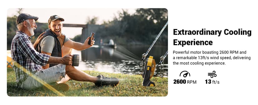 KopBeau Portable Camping Fan with Lights, 20000mAh Rechargeable Battery Operated Fan, Battery Powered Outdoor Beach Tent with 3 Speeds & Hook, Personal USB Table for Camping Accessories