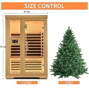 2-Person Infrared Sauna, Indoor Home Sauna Room Hemlock Wood Sauna Low EMF Far Infrared Heating with Tempered Glass Door Bluetooth Speakers, Chromotherapy Lights for Family(110V, 1850W)Truck delivery