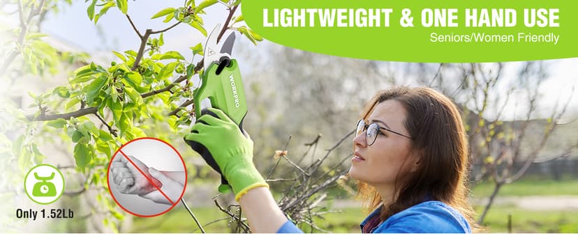 WORKPRO 7.2V Electric Pruning Shears, Battery Powered Pruning Shears, Cordless Tree Pruner, 0.8 Inch Cutting Diameter, Branch Cutter Gardening Scissors with Rechargeable Battery