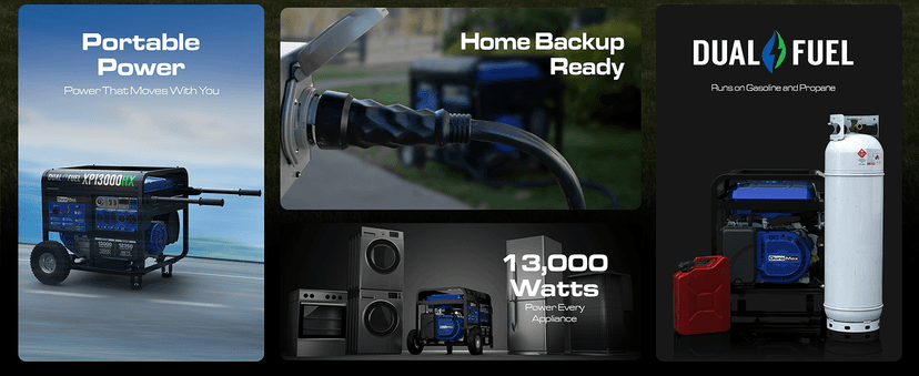 DuroMax XP13000HX Dual Fuel Portable Generator - 13000 Watt Gas or Propane Powered - Electric Start w/ CO Alert, 50 State Approved, Blue