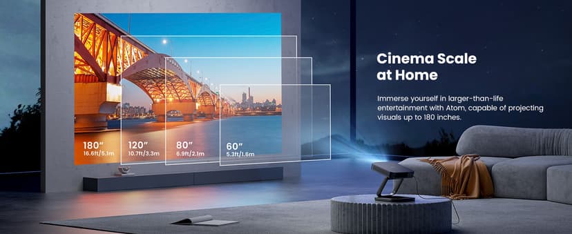 Dangbei Atom Portable Laser Projector, 1200 ISO Lumens, 3D Ready, Official Netflix, 1080p HD with 4K HDR Input, 180" Display, HDR10, 2x5W Dolby Audio, Home Theater Projector with WiFi and Bluetooth