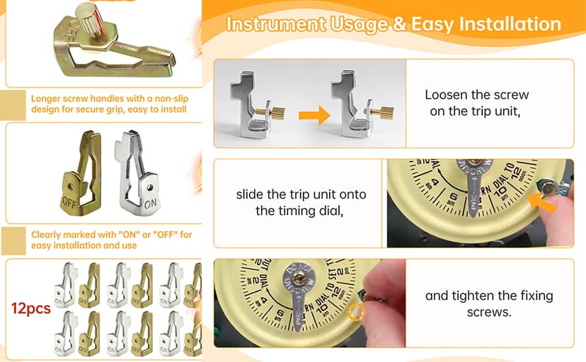 Updated Pool Timer On Off Clips 12pcs, Juvaeny Time Switch Replacement Trippers Kit 156T1978A Pool Pump Timer Tripper Compatible with Intermatic T100 Series T101 T104 Timer Parts (6On /6Off /12Screws)