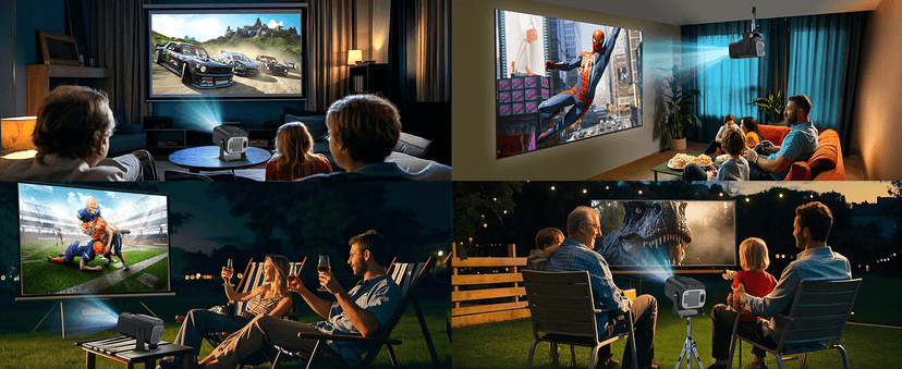 Projector 1080P Full HD, 4K Projector with 180° Rotation, Built-in App Portable Projector WiFi 6 & Bluetooth 5.2 Support,Featuring Auto Keystone Correction,HDMI/USB Connectivity Projector Black