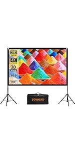 Projector Screen and Stand, Towond 120 inch Portable Projector Screen Indoor Outdoor Movie Screen 16:9 4K HD Wrinkle-Free Lightweight Projection Screen with Carry Bag for Backyard Movie Night