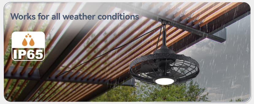 LEDIARY 20" Outdoor Ceiling Fans with Lights and Remote Control, Waterproof Caged Ceiling Fan with 3 Color LED Light,Portable Hanging Gazebo Fan with Plug in Cord Hook for Patios,Black