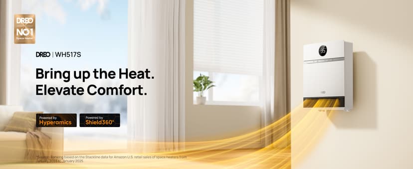 Dreo Smart Wall Heater, IP24 Electric PTC Space for Indoor Use, 30 Oscillation, Adjustable Thermostat, Remote Control, Works With Alexa, 24H Timer, Easy-Mounted for Bedroom, Office