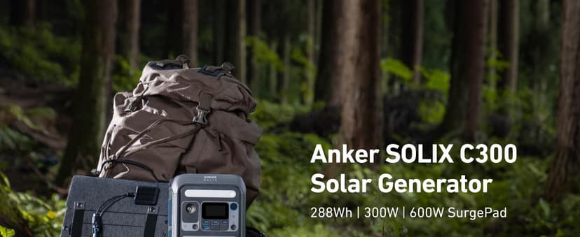 Anker SOLIX C300 Portable Power Station, Outdoor 288Wh LiFePO4 Battery, 300W (600W Surge) Solar Generator, 140W Two-Way Fast Charging, for Camping, Traveling, and Emergencies (with 60W Solar Panel)