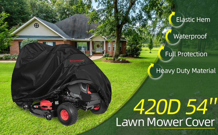 Riding Lawn Mower Cover, Eventronic 54“ Riding Lawn Tractor Cover Waterproof Heavy Duty Durable (420D-polyester oxford)