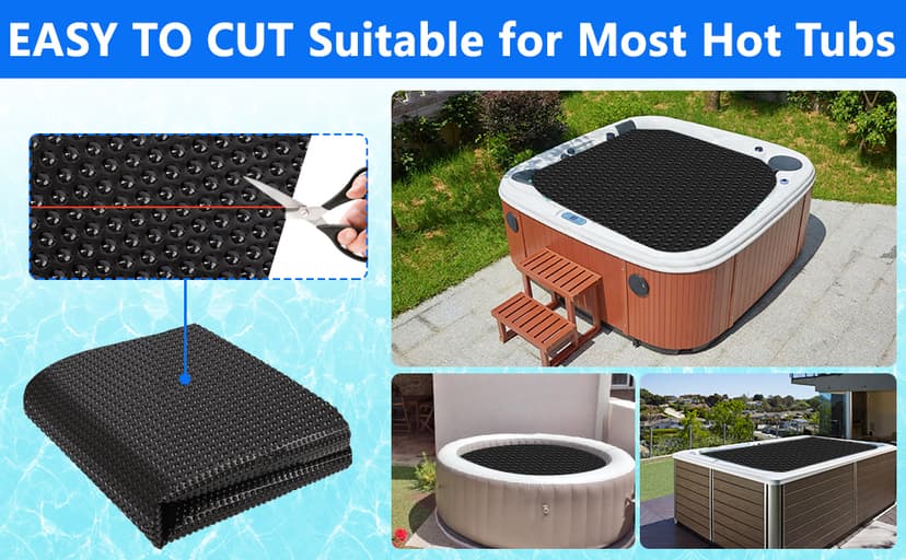 7 x 7 FT Spa and Hot Tub Cover, 16Mil Square Hot Tub Thermal Blanket, Insulation Solar Blanket Bubble Cover for Energy Efficiency & Safety