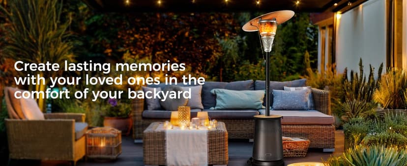 50,000 BTU Patio Heater for Outdoor Use With Adjustable Heat Focusing Top, Table Design, Stainless Steel Burner, Wheels,Propane Heater for Garden, Commercial and Residential, Black