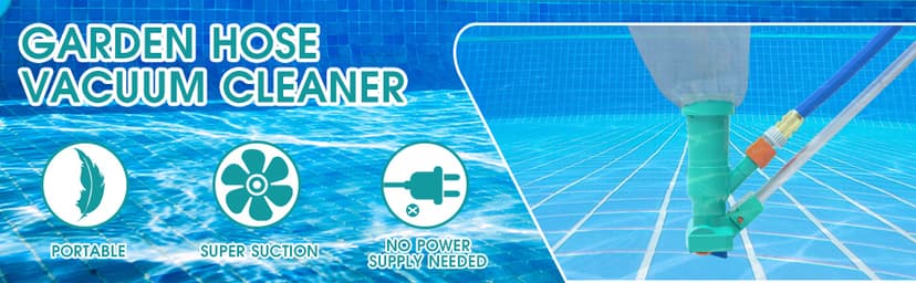 POOLWHALE Portable Pool Vacuum Jet Underwater Cleaner W/Brush,Bag,6 Section Pole of 56.5"(No Garden Hose Included),for Above Ground Pool,Spas,Ponds & Fountains