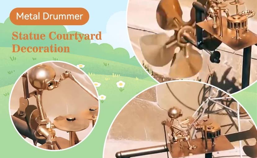 Handmade Metal Drummer Windmill – 2025 Rockin Percussionist Figurine, Wind-Powered Kinetic Sculpture, Garden Wind Spinner for Yard, Lawn, Patio Decoration (Golden)