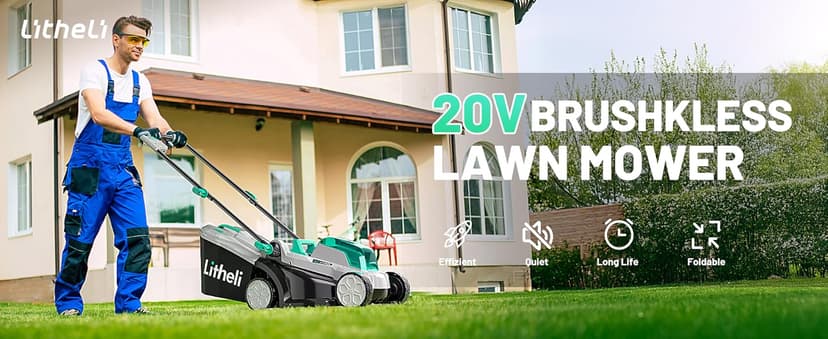 Litheli Cordless Lawn Mower 13 Inch, 5 Heights, 20V Electric Lawn Mowers for Garden, Yard and Farm, with Brushless Motor, 4.0Ah Battery & Charger Included