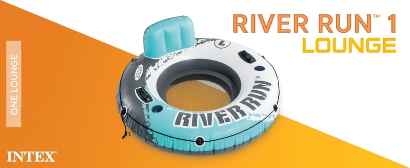 INTEX 58825EP River Run 1 Inflatable Floating Lounge: Comfortable Backrest – Built-in Cup Holders – Durable Grab Handles – All Around Grab Rope – 220lb Weight Capacity– Blue