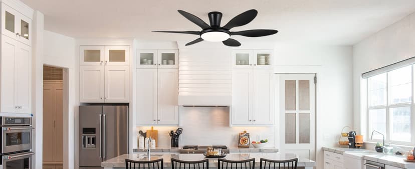 Ceiling Fans with Lights, 51 inch Modern Black Low Profile Ceiling Fan with Light and Remote App Control, Flush Mount, Quiet DC Reversible, Dim Led Ceiling Fan 6 Blade Softer Wind Indoor/Outdoor Patio