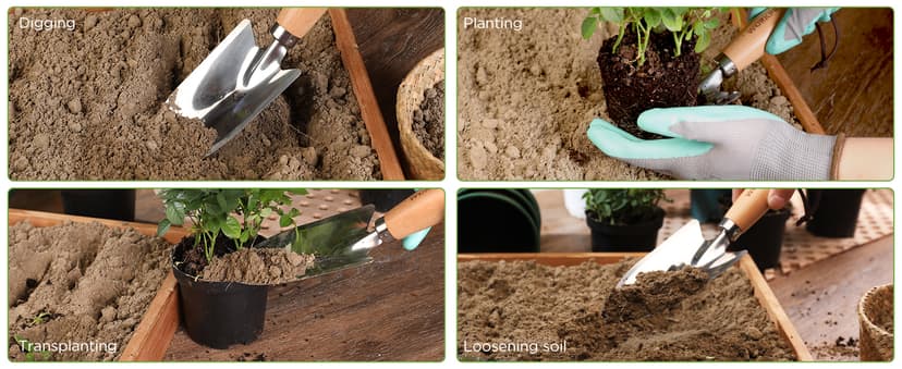 WORKPRO 11" Garden Hand Trowel, Heavy Duty Polished Stainless Steel Garden Shovels with Wood Handle, Small Gardening Hand Tools for Digging, Planting, Measure, Transplanting