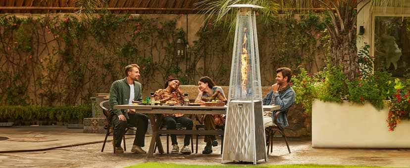 EAST OAK Pyramid Patio Heater, 48,000 BTU Outdoor Patio Heater All Stainless Steel, Quartz Glass Tube Propane Heater, Triple Protection System, With Wheels, Outdoor Heater for Commercial & Residential