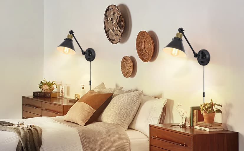 TRLIFE Wall Sconce Plug in, Dimmable Wall Sconce Wall Lights with Plug in Cord and Dimmer On/Off Knob Switch, Swing Arm Wall Light for Bedside Bedroom Stairway Living Room(1 Pack, 1 Bulb Included)