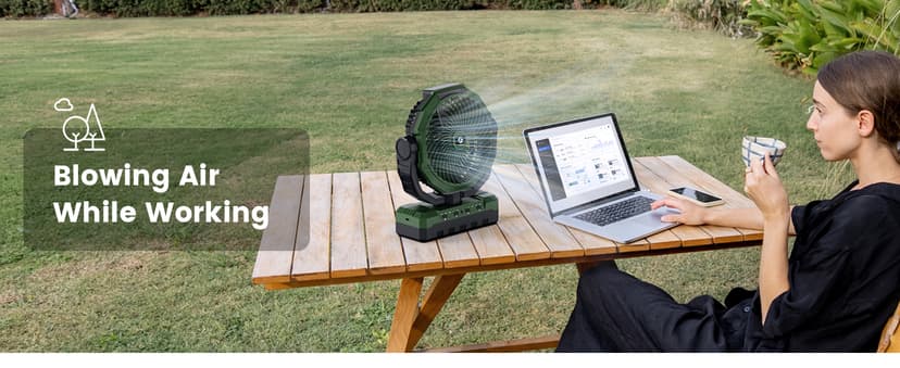 FRIZCOL 3-in-1 Camping Fan - Portable Fans Rechargeable - 24000mAh 9-Inch Battery Powered Fan(140Hrs) with Light & Remote for Indoor, Outdoor, Tent, Travel, BBQ, Fishing, Jobsite - Green