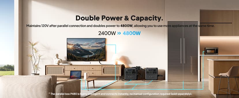 BLUETTI Solar Generator Pioneer 150 (AC240) & B210 Expansion Battery (Ships Separately), Expand to 3686Wh LiFePO4 Battery Backup w/ 3 2400W AC Outlets, IP65 Water Resistant,for Camping, RV