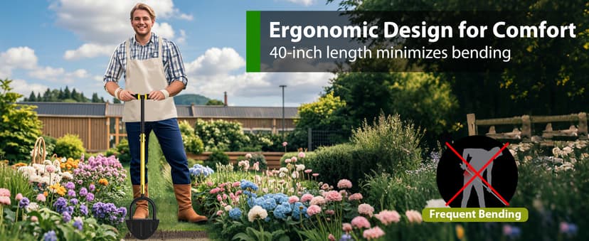 Lawn Edger Tool, Half Moon Tooth Edger with T-Grip Handle, 40-Inch Long Handled Sidewalk Grass Edger for Precise Lawn Edging and Land scaping