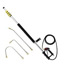 janz 24'' Pressure Washer Surface Cleaner with 4 Wheels,Dual Handle,Stainless Steel Housing, 4 Replacement Nozzle Cores and 2 Hose Adapters,Ideal for Driveways, Sidewalks,Patios,Decks Cleaning