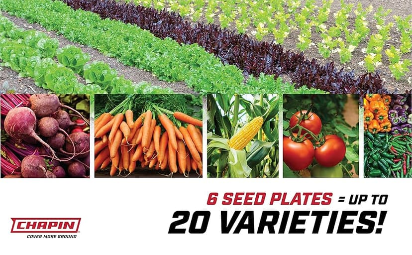 Chapin 8701B Garden Push Seeder Planter With 6 Seed Plates for up to 20 Varieties of Seeds, Zinc Plow Blade, Row Marker, Powder Coated Steel Frame, Red/Black