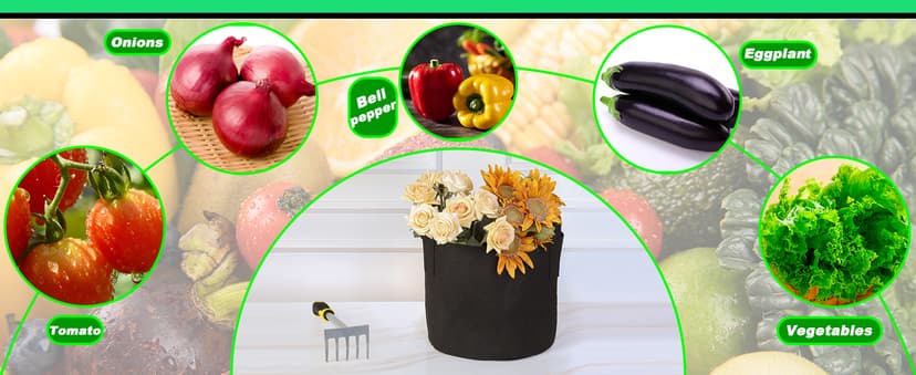 JERIA 12-Pack 5 Gallon, Vegetable/Flower/Plant Grow Bags, Aeration Fabric Pots with Handles (Black), Come with 12 Pcs Plant Labels