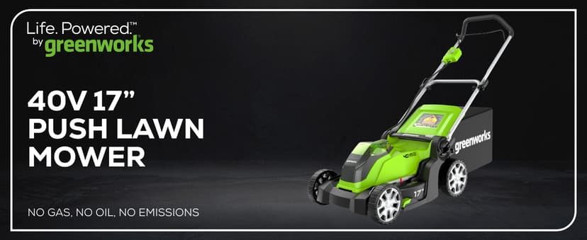 Greenworks 40V 17" Cordless (Push) Lawn Mower (75+ Compatible Tools), 4.0Ah Battery and Charger Included