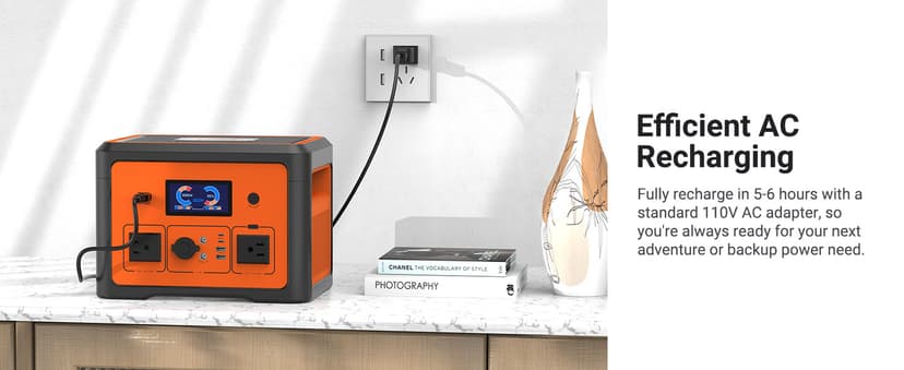 Portable Power Station 665.6Wh, Peak 1800W Solar Generator with UPS Battery Backup & Surge Protector, Portable Generator for Home Use, Camping, RV, CPAP, 10 Outlets with Bluetooth Speaker & LED Lights