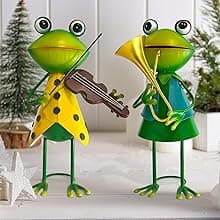HONGLAND Metal Yard Art Garden Decor for Outside - Cute Frog Outdoor Decor - 3D Spring Frogs Figurine Garden Sculptures & Statues - Gifts for Grandma Mom - 2 Pcs