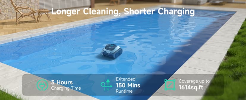 (2025 Upgrade) WYBOT C1 Robotic Pool Vacuum for Inground Pools, 150min Runtime Cordless Pool Cleaner, 4-in-1 Wall & Waterline Cleaning Up to 1,614Sq.ft, Smart Navigation, App Support