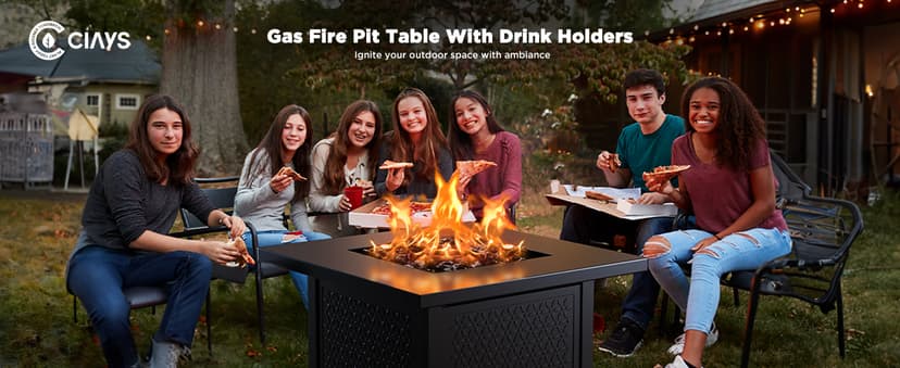 Ciays Propane Fire Pits 32 Inch Outdoor Gas Fire Pit, 50,000 BTU Steel Fire Table with Lid and Lava Rock, Add Warmth and Ambience to Gatherings and Parties On Patio Deck Garden Backyard, Black