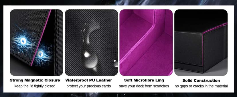 ZLCA Card Storage Box for MTG PTCG, Commander Deck Box Holds 3000+ Cards, Card Storage Case with 4 Stoppers, Card Organizer for TCG Sport Cards(Black&Purple)