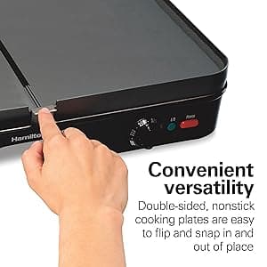 Hamilton Beach 3-in-1 Electric Indoor Grill + Griddle, 8-Serving, Reversible Nonstick Plates, 2 Cooking Zones with Adjustable Temperature (38546), Black